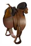 Stocksadel 17�" m/horn -  leveres incl specialgjord - stigremme & b�jlerr -  flot brun. .